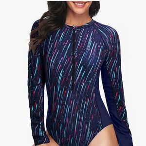 Daci Women long sleeve rashguard onepiece swimsuit zipper Surfing swimsuit SPF50
